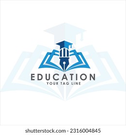 Creative Education Logo Design Concept For Pen, Pencil, book And Cap.Fully eiditable vector Logo design.