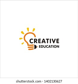 Creative Education logo design with Electric Lightbulb Lamp and Pencil