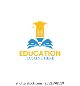 Creative Education Logo Design Featuring Books, Graduation Cap, and Pencil for Schools and Learning Centers