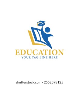 Creative Education Logo Design Featuring Books, Graduation Cap, and Pencil for Schools and Learning Centers