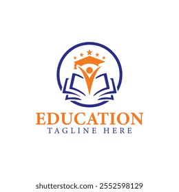 Creative Education Logo Design Featuring Books, Graduation Cap, and Pencil for Schools and Learning Centers