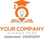 Creative education logo design with graduation cap and knowledge of bulb.