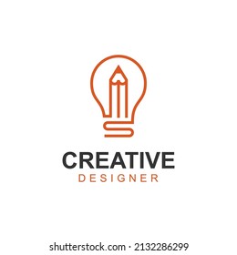 Creative Education logo design with Light bulb and Pencil for Creative idea vector design. Smart writer vector icon symbol