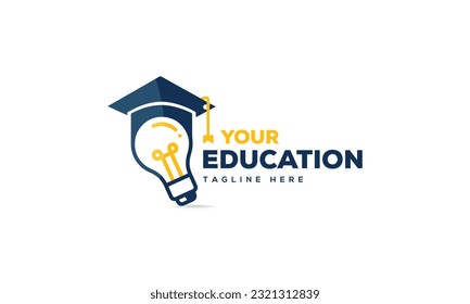 creative education logo. graduation cap and creative bulb. learning logo emblem style.