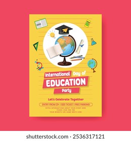 Creative educational print flyer or poster template for  International Day of Education concept, school admission poster, online learning flyer, poster, back to school flyer with torn paper, notepad