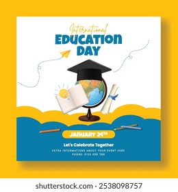 Creative educational social media posts template design for international day of education, back to school social media post banner, kindergarten, online language learning social media post and flyer