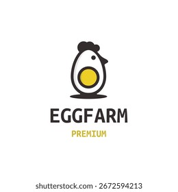 Logotipo creativo de la granja del huevo que combina la silueta del pollo con la forma del huevo, estilo minimalista moderno.