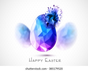 Creative Egg in low poly origami style on shiny grey background for Happy Easter celebration.
