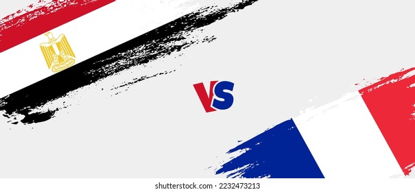 Creative Egypt vs France brush flag illustration. Artistic brush style two country flags relationship background