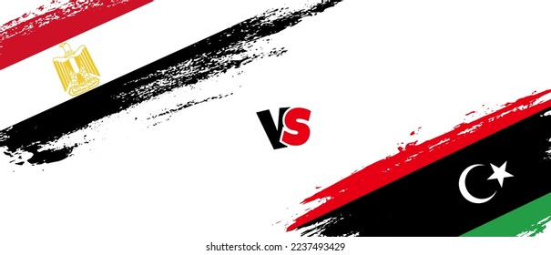 Creative Egypt vs Libya brush flag illustration. Artistic brush style two country flags relationship background