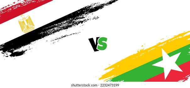 Creative Egypt vs Myanmar brush flag illustration. Artistic brush style two country flags relationship background