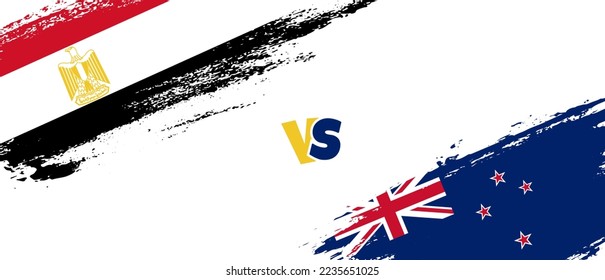 Creative Egypt vs New Zealand brush flag illustration. Artistic brush style two country flags relationship background