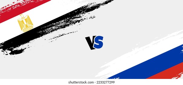 Creative Egypt vs Russia brush flag illustration. Artistic brush style two country flags relationship background