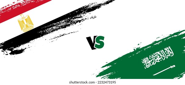 Creative Egypt vs Saudi Arabia brush flag illustration. Artistic brush style two country flags relationship background