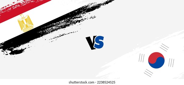 Ilustración de la bandera de Egipto creativo vs Corea del Sur. Estilo de pincel artificial dos indicadores de país fondo de relación