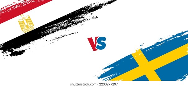 Creative Egypt vs Sweden brush flag illustration. Artistic brush style two country flags relationship background