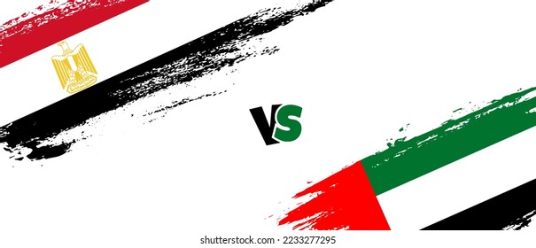 Creative Egypt vs United Arab Emirates brush flag illustration. Artistic brush style two country flags relationship background