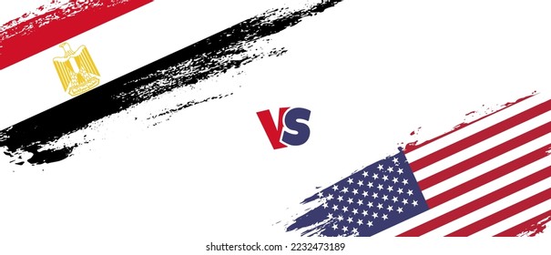 Creative Egypt vs United States of America brush flag illustration. Artistic brush style two country flags relationship background