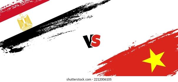 Creative Egypt vs Vietnam brush flag illustration. Artistic brush style two country flags relationship background