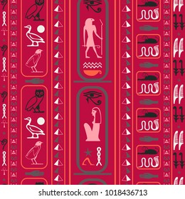 Creative egyptian motifs seamless background. Ethnic hieroglyph symbols tile. Repeating ethnical fashion vector for marketing purpouses.