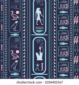 Creative egyptian motifs seamless pattern. Ethnic hieroglyph symbols template. Repeating ethnical fashion illustration for advert.