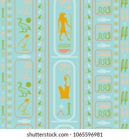 Creative egyptian motifs seamless vector. Ethnic hieroglyph symbols template. Repeating ethnical fashion pattern for wrapping paper.