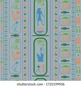 Creative egyptian motifs seamless vector. Ethnic hieroglyph symbols tile. Repeating ethnical fashion vector for ceramic tile.