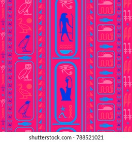 Creative egyptian motifs seamless vector. Ethnic hieroglyph symbols texture. Repeating ethnical fashion backdrop for wallpaper.