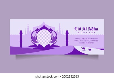Creative Eid al adha social media post and banner greeting with modern clean blue color. Vector illustration islamic background with beautiful mosque design