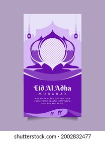 Creative Eid al adha social media post, poster and banner template with modern clean blue color. Greeting and promotion design islamic background with beautiful and unique mosque
