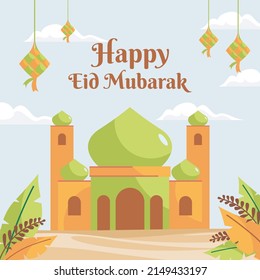 Creative Eid background with mosque and diamond background. Illustration vector design