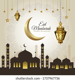 Creativo de Eid Mubarak con linterna dorada