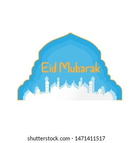 Creative Eid Mubarak poster or banner design with Mosque decoration on blue background.