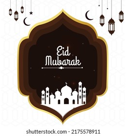 
Creative Eid Mubarak Scene with mosque, mosjid, lantern