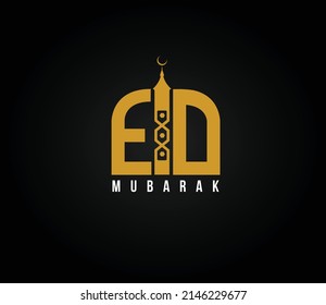 Creative Eid Mubarak text and card design. Vector illustration
