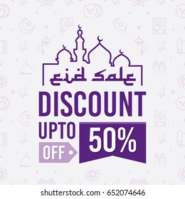 Creative Eid Sale Poster, Banner, Flyer, Sale Background, Discount upto 50% Off, Vector Sale Illustration.