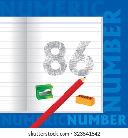 creative eighty six numeric number sketched by pencil school education concept 