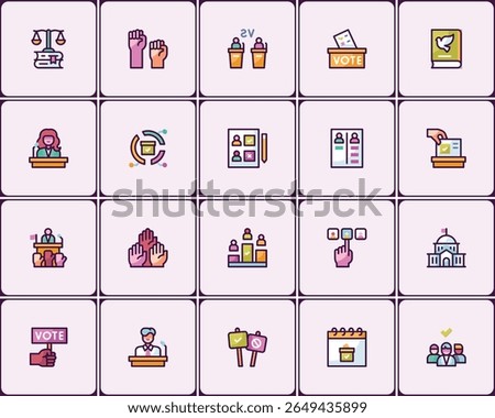 Creative elections and democracy icon set symbolizing civic participation