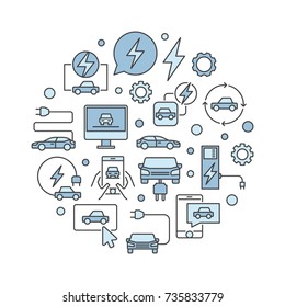 Creative electric car vector round concept illustration on white background