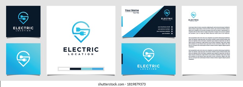 Creative Electric Location Logo Design, With The Concept Of A Pin Logo Business Card And Letterhead