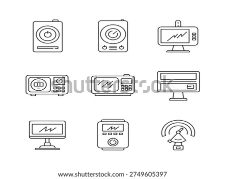 Creative electronics gadgets outline icon with futuristic appeal
