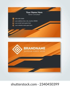 Creative and elegant business card design. diagonal line pattern. combination orange brown gradient on elements. black background.