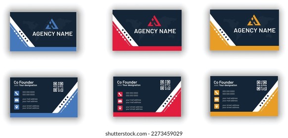 Creative and Elegant Business Card Template. Blue, Red and Yellow  Colors