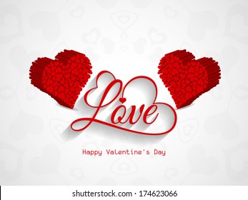 Creative elegant card design for valentine's day with hearts and text design of Love. vector illustration