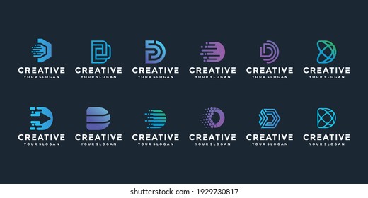 Creative elegant D letter logo icon set for luxury business, technology