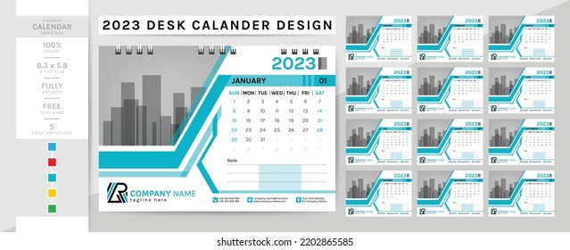 Creative elegant desk calendar and planner diary template for the 2023 year.