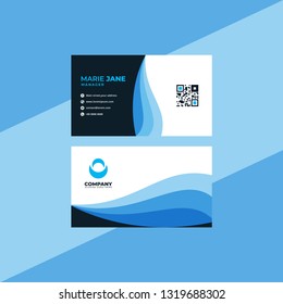 Creative and Elegant Double-sided Business Card Template. Blue and Black Colors. Flat Design Vector Illustration. Stationery Design