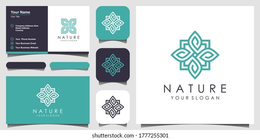 Elegante rosa floral creativa con diseño de logotipo de elemento hoja y tarjeta de visita. logotipo para belleza, cosméticos, yoga y spa.