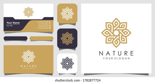 Creative elegant floral rose with leaf element logo design and business card. logo for beauty, Cosmetics, yoga and spa.