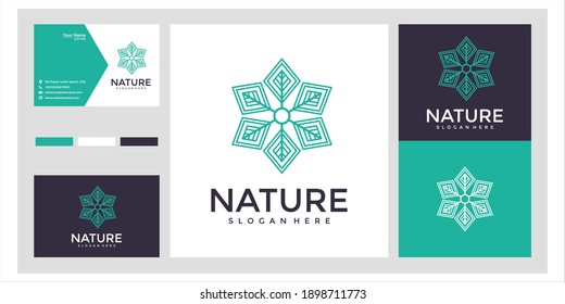 Elegante rosa floral creativa con diseño de logotipo de elemento hoja y tarjeta de visita. logotipo para belleza, cosmética, yoga y spa.	